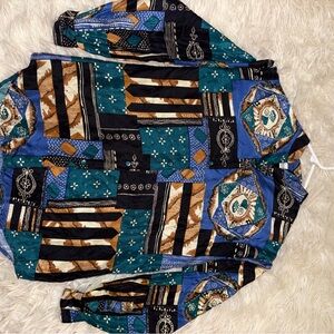 Vintage-Inspired Patchwork Button-Up silk shirt size small